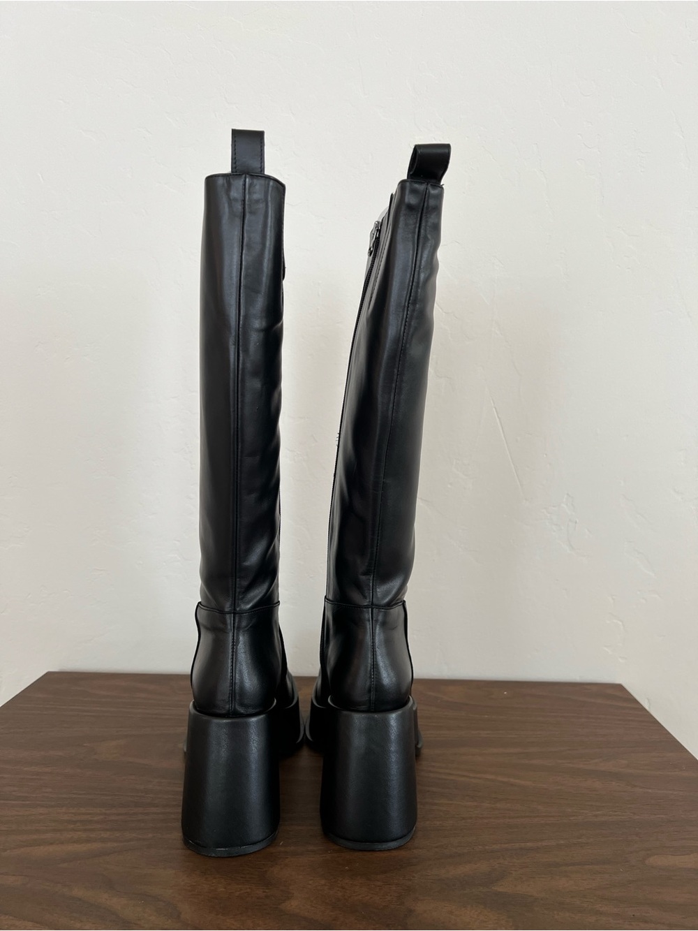 L'INTERVALLE Black Platform Knee-High Chunky Square Toe Heeled Boots 38 - Picture 3 of 8